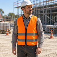 Gilet da Lavoro Arancione Alta Visibilità, Gilet di Sicurezza Stradale con Cerniera Frontale, Nastro Riflettente Orizzontale, Giacca Riflettente Arancione Neon