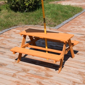 Conjunto de Mesa de Picnic de Madera con Sombrilla y Rayas Costeras – Banco de Comedor para Exteriores Resistente a la Intemperie con Protección Solar para Jardín - Product Image 2
