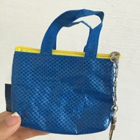 Dompet Koin Biru Siap Kirim, Tas Laminasi Anyaman PP, Tempat Kartu dan Kunci Trendy, Kantong Koin Mini