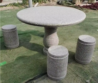 Ensemble de table ronde en granit blanc sésame poli G603 avec 4 tabourets tambour - Pierre paysagère pour patio de villa de luxe et complexe hôtelier