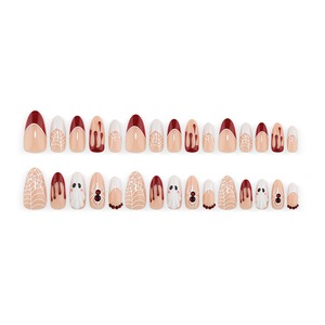 Faux ongles écologiques à presser pour Halloween, motifs goutte de sang, fantôme, toile d'araignée, style français, tendance et élégant, pour salon, DIY et fête - Product Image 4