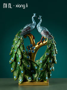 Sculpture d'art populaire européen moderne, ornement créatif en résine époxy, artisanat pour meuble TV ou cave à vin, avec paon, pour nouvelle maison - Product Image 5