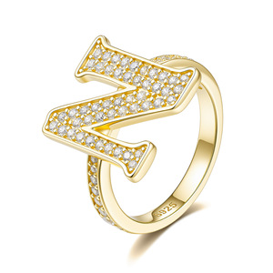 Luxury 18K Gold Plated Moissanite Cocktail <b>Ring</b> Letter D Pave Setting Round Brilliant Cut <b>925</b> <b>Silver</b> Unisex Jewelry - Product Image 5