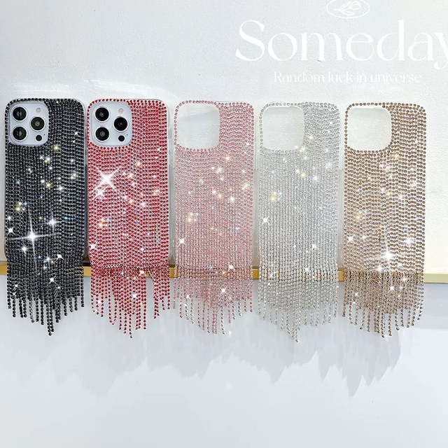 Handmade Luxury Feather Yarn Rhinestone Flash Diamond Bling Funda Mobile Cover Case For iPhone 16 15 14 13 12 11 Pro Max