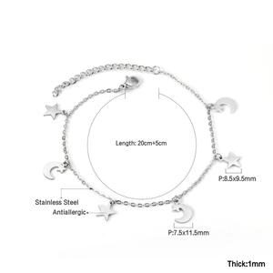 Chaîne de cheville en acier inoxydable plaqué or 18 carats avec motif étoiles et lune pour femme - Product Image 4