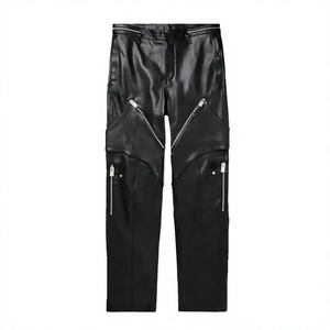 ELYSIAN INDUSTRIES <b>Men</b> <b>Leather</b> <b>Pants</b> Casual Straight Fit Mid Waist High-quality Daily Wear Classic Winter Zipper Fly Midweight - Product Image 3