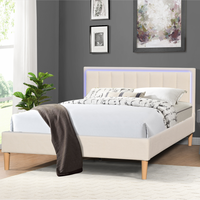 Lit double moderne rembourré avec éclairage LED sur la tête de lit, vente en gros