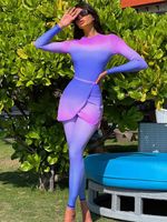 Maillot de bain trois pièces style 2026 - Maillot de surf en soie fine dégradé tie-dye à manches ajustées et haute élasticité