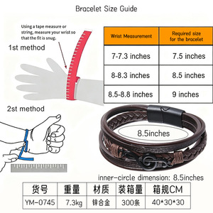 Leather Multi Layer Bracelet With Music Note Design <b>Magnetic</b> <b>Clasp</b> For Men Gift Jewelry 7.5in 8.5in 9in - Product Image 4