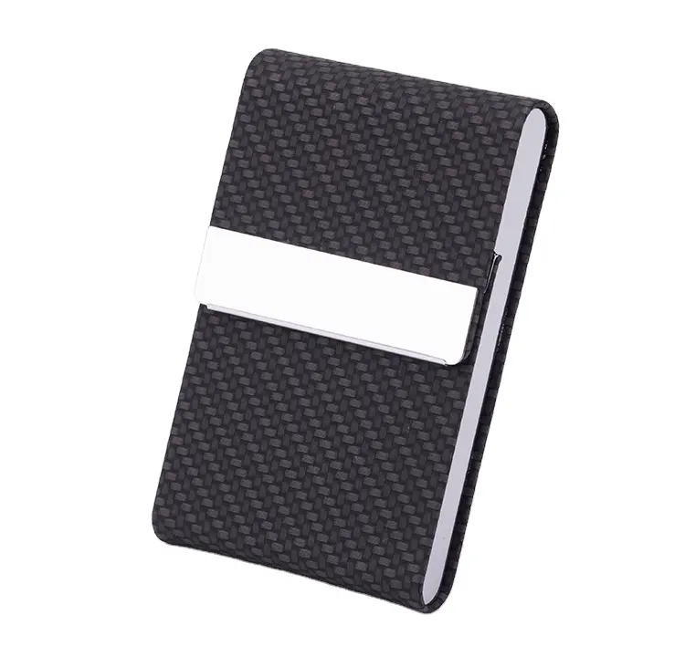 Print Logo Custom Stainless Steel PU Leather Business Card Holder Case Promotion Gifts