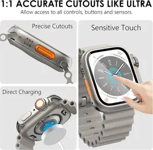 2 In 1 Modificatie Kit Titanium Horloge Cover Screen Protector Case Ziet Eruit Als Ultra Horloge Voor Apple Watch 9 45Mm