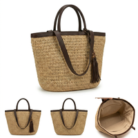 Sac fourre-tout en raphia tressé artisanal de grande capacité, en cuir naturel de qualité supérieure, idéal pour les vacances à la plage - Modèle 3430 D
