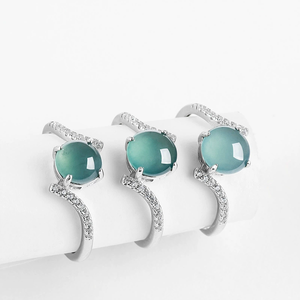 S925 <b>silver</b> <b>set</b> with natural A-grade jadeite blue water pearl surface <b>ring</b>, ice-grade jade, women's <b>ring</b>, adjustable design - Product Image 3