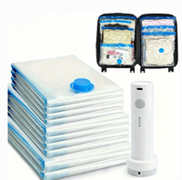 Sacs de compression sous vide PET multi-tailles 65 microns avec double fermeture éclair, sacs économiseurs d'espace avec pompe électrique portable, vente en gros