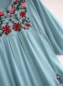 Mujeres Casual Plain Cantidad Primavera Verano Algodón Floral Bordado Mexicano Festival Túnica Blusa Vestidos de cintura alta <span class=keywords><strong>Ropa</strong></span> - Product Image 4