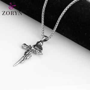 Pendentif Croix Épine de Rose en Acier Inoxydable Or Argent Gothique Punk Romantique Religieux Chrétien en Acier Titane pour Hommes Femmes - Product Image 5