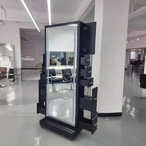 Miroir de salon de coiffure de style européen en bois noir, style européen, style antique, multifonctionnel, armoire de miroir de salon de coiffure - Product Image 5