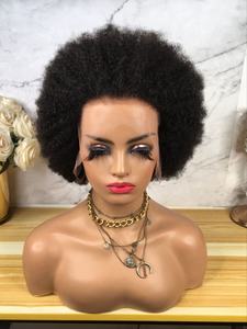 Perruque Lace Front wig frisée brésilienne naturelle, cheveux Afro bouclés, non traités, couleur noire naturelle, pre-plucked, 100% - Product Image 5