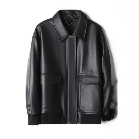 2332 Hot Sale Unisex Real Leather Coat Black Casual Loose Vintage Leather Jacket for Women Men