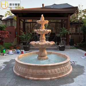 Fontaine en pierre sculptée Jiahua, style européen, élément aquatique extérieur, design durable en colonne - Product Image 4