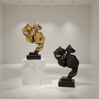 Décoration d'art de bureau de salon moderne, statue de couple en fibre de verre noire, taille réelle, art moderne, sculpture de visage humain