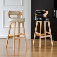 Tabouret de bar pivotant à dossier haut en bois massif pour cuisine, comptoir de caisse, usage commercial, style américain