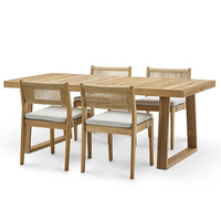 Ensemble table et chaises d'extérieur en bois massif de style nordique avec design en corde tressée, imperméable et résistant aux UV pour jardin, cour et balcon