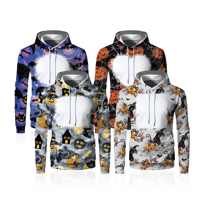 China warehouse Sublimation Blank Tie Dyed Halloween Sweater Shirts Faux Bleached Hoodies For Men And Women