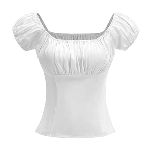 Maglietta Estiva da Donna con <span class=keywords><strong>Spalle</strong></span> <span class=keywords><strong>Scoperte</strong></span>, Manica Corta in Cotone, Stile Retrò Anni '50 e '60, Top Vintage - Product Image 3