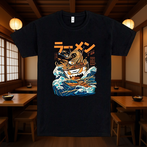 T-shirt nera Great Ramen da uomo, t-shirt casual con grafica, design alimentare, stile ispirato al Giappone - Product Image 3