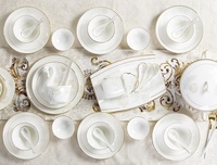 Lot de 60 assiettes et bols en porcelaine fine à motif floral – Vaisselle de table en porcelaine fine