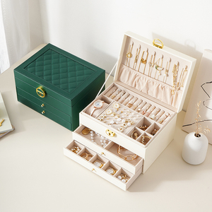 Commercio all'ingrosso personalizzato in pelle PU 3 strati grande <span class=keywords><strong>portagioie</strong></span> con cassetto collana grande anello orecchino orologio gioielli organizzatore regalo caso - Product Image 3