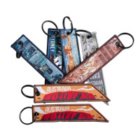 Porte-clés brodé personnalisé en tissu avec logo, double face, style « Flight Tag », vente en gros pour fabricants