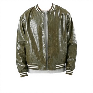 <b>Men's</b> Genuine Leather Winter Varsity <b>Jacket</b> Plain Dyed Letter Pattern Stand Collar High Quality for Sale - Product Image 2
