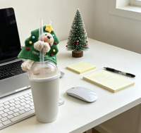 Ornement de tasse en peluche ours pour sapin de Noël, adorable enveloppe en peluche pour tasse à café, décoration de table de Noël