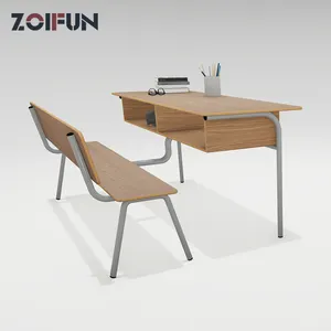 OEM/ODM胶合板批发简单设计铅笔架教室木制舒适双人长凳书桌