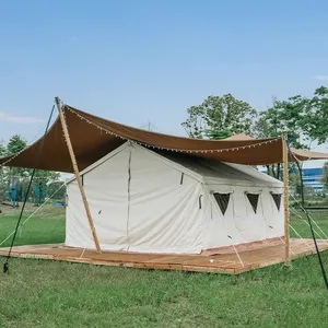 Large flame retardant safari tent luxury hotel glamping double layer canvas wall tent with windows