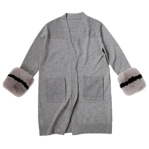 Cárdigan Largo de Punto de Alta Calidad para <span class=keywords><strong>Mujer</strong></span>, Elegante y Clásico, con Puños de Piel Sintética - Product Image 2