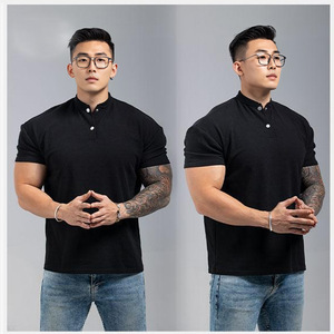 Pour Polo sans bouton manchette sport entraînement T-Shirt respirant décontracté col Henley revers solide nouveau grand Chinoiserie tricoté - Product Image 6