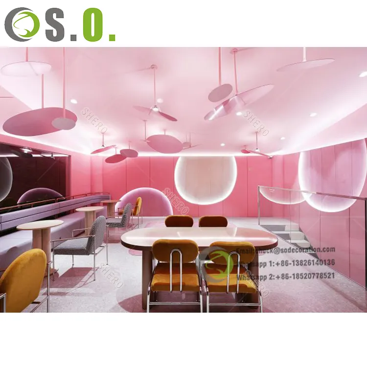 Estación de estilismo para salón de belleza, espejos de fibra de vidrio con diseño de cristal, color rosa