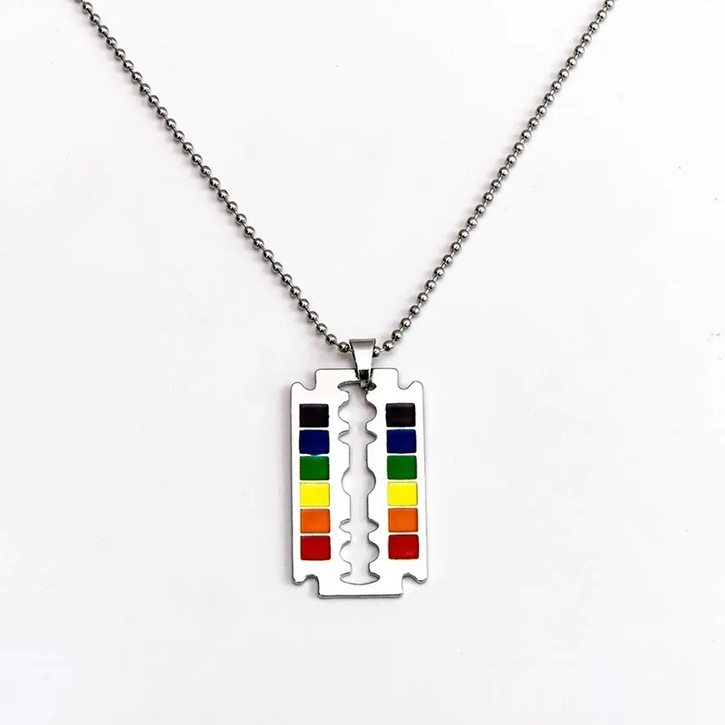 Enamel Multicolour Safety Blade Razor Pendant Necklace Hip Hop LGBT Lesbian Gay Pride Necklaces Jewelry Accessories Necklace
