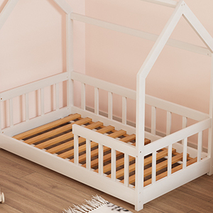 Letto singolo per bambini in legno a forma di casetta con tettoia, lettino per neonati, letto singolo per bambina o bambino, struttura letto per camera da letto - Product Image 5