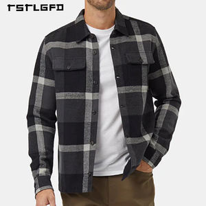 Vintage Eco-Friendly Men's Casual 100% Cotton Flannel <b>Fabric</b> <b>Plaid</b> Stand Collar Long Sleeve Shirts ODM Autumn Workwear - Product Image 4