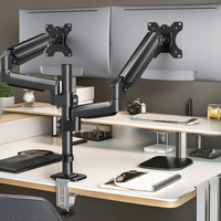 Support de moniteur double réglable avec ressort à gaz, base à pince et passant-câble, inclinable et rotatif, pour 2 écrans – En stock