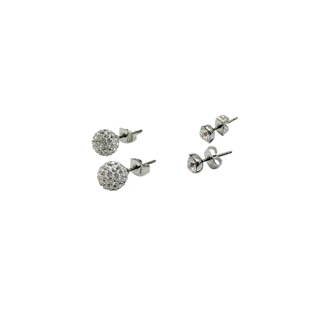 Custom Fashion Earrings New Minimalist Jewelry Round Ball White Rhinestone Ball Beads Earring Set