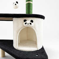 Adorable arbre à chat multi-niveaux Panda en bambou avec poteaux à gratter en sisal, hamac en peluche et jouet suspendu pour chats d'intérieur
