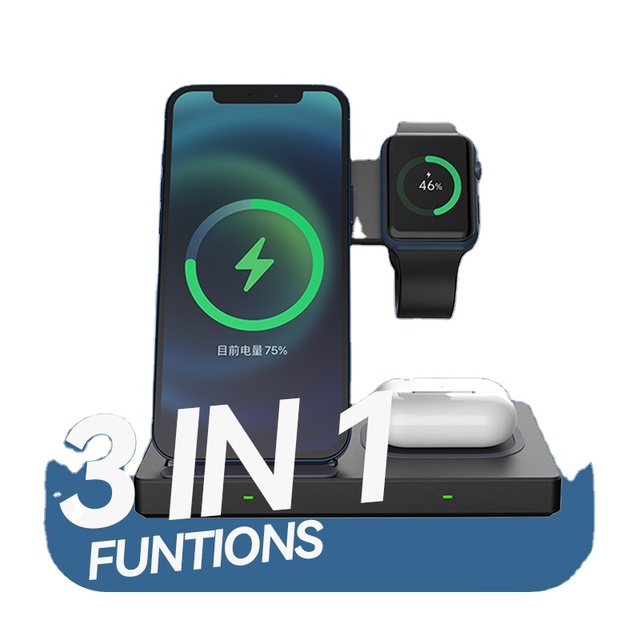 NEWQI 15W Wireless Charging Station 3 in 1 Wireless Charger Stand Fast Wireless Charging Dock for Apple Watch Airpods