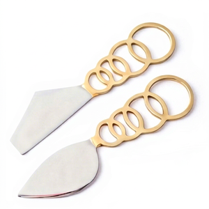 Elegant Stainless Steel <b>Cheese</b> <b>Knife</b> <b>Set</b> With Gold Ring Handle Modern Kitchen Utensils For Serving <b>Cheese</b> And Dining Use - Product Image 1