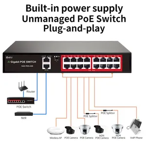 OEM/ODM 16 Porte Gigabit Switch PoE con 2 Gigabit Uplink,802.3af/at Compatibile, 240W Built-in di Alimentazione