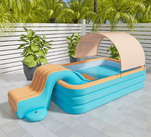 Piscine gonflable <span class=keywords><strong>pour</strong></span> enfants avec toboggan, épaissie, grande, en PVC, avec auvent extérieur, protection solaire <span class=keywords><strong>pour</strong></span> bébé, piscine à pagaies - Product Image 6